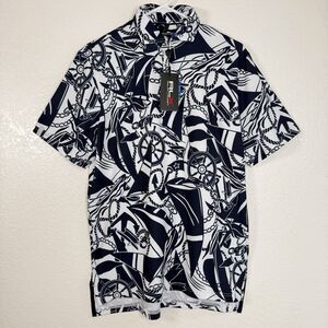 NWT RLX Ralph Lauren Nautical Golf Polo Shirt Men SMALL Blue White Stretch
